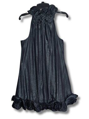 NWT Women's SMALL A-Line High Neck Ruffle Black Mini Dress by Twelve by Twelve